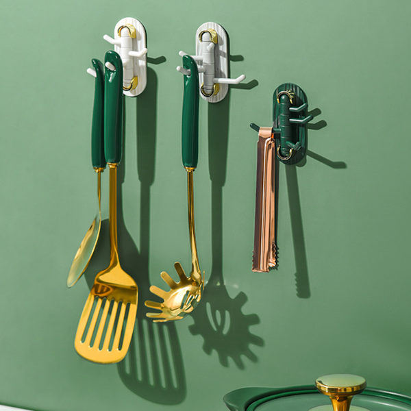 2st Roterande krokvägg Självhäftande krok Plast Ingen borrhatt Handduksnyckelkrok Dark Green 1 Box Of 2