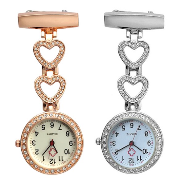 Mode Kvinnor Watch Clip-on Hjärta/Femuddig stjärnhänge Häng kvartsklocka för läkare sjuksköterska klockor Rose gold