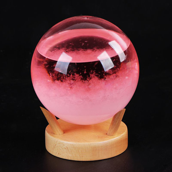 Tempest Glas Ball Predictor Färg Väderprognos Med Trä Bas Dekorativ Barometer Med LED-ljus Skrivbordsprydnad Pink