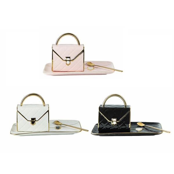 Creative Bag Shape Keramikkopp + fat Golden Edge Design 310ml Pink