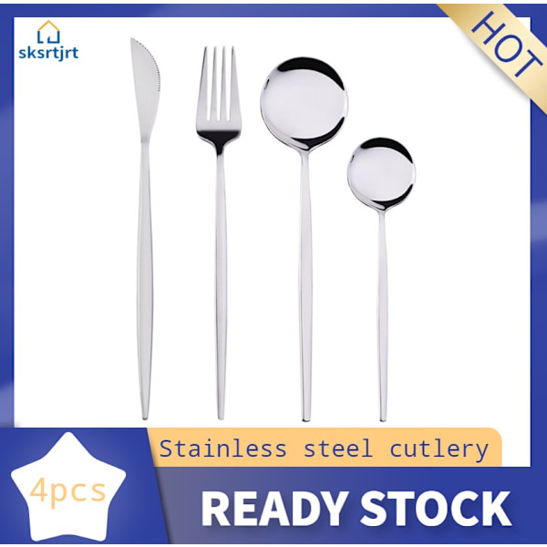 【Färdigt lager】 4 st/ 1 set gaffelsked svart guld set i rostfritt stål porslin bestick set middag Silver