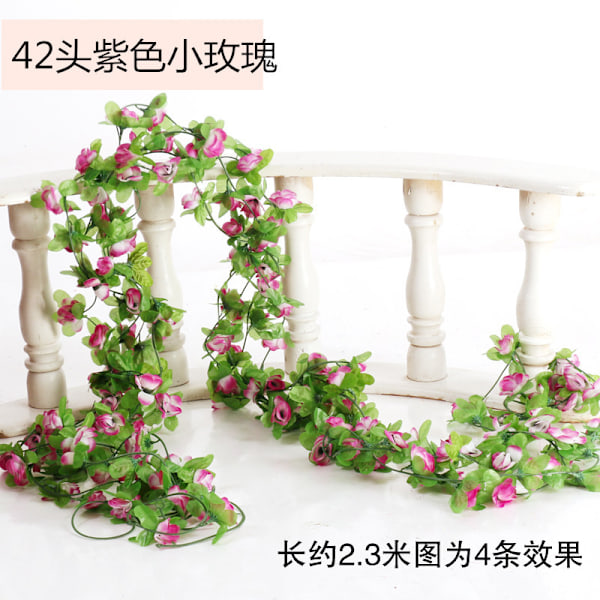 Hela 2,3 M DIY Hantverk Siden Blommor Färgglada hängande girland Konstgjord ros Heminredning Bröllopsfest Gröna löv Mode Murgröna Vine Purple