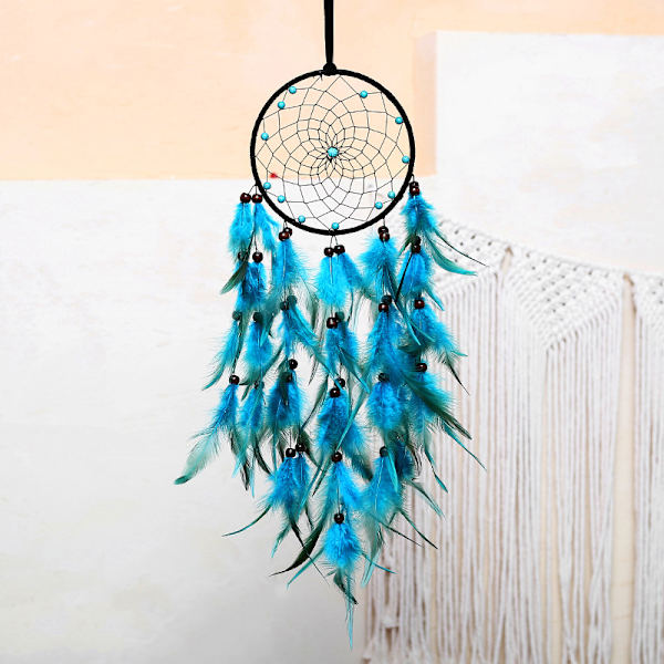 Blue Feathers Dream Catcher Vacker handgjord Makrame Dream Catcher för vägghängande dekor