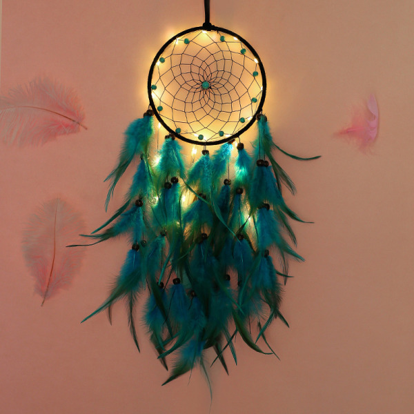 Blue Feathers Dream Catcher Vacker handgjord Makrame Dream Catcher för vägghängande dekor