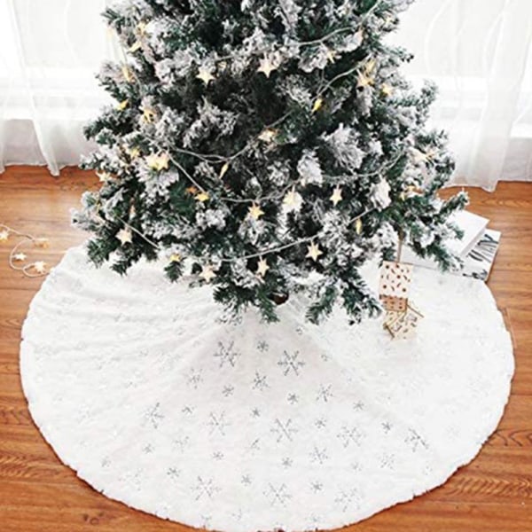 Plysch julgranskjol Snöflingor printed trädfilt Praktisk juldekoration för hembarfest Gold 1