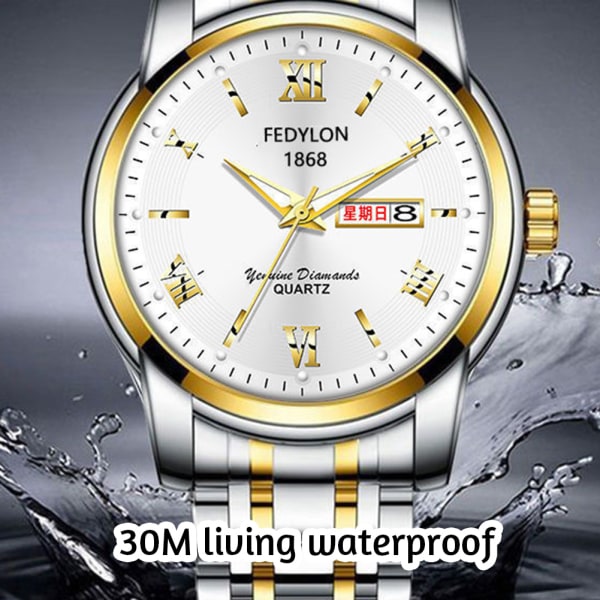 Helautomatisk mekanisk watch för män Enkel vattentät armbandsur Present för födelsedag Gold Black