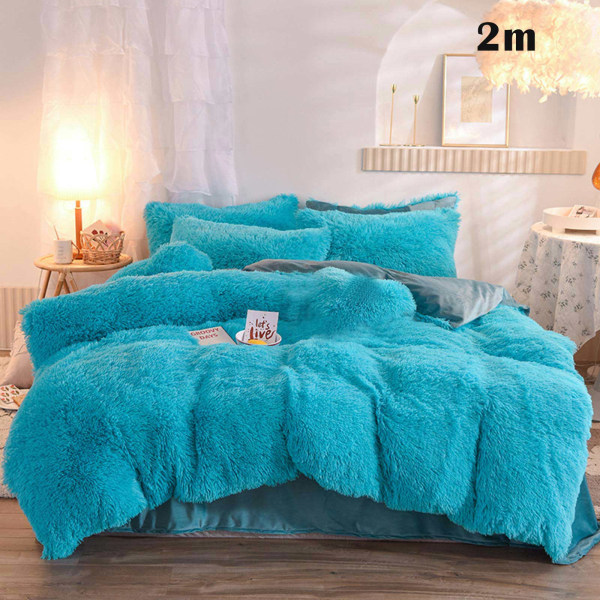 4 st/ set Färgglada fluffiga sängkläder Set Långt plysch cover Lakan Örngott Set Lake Blue 1.8m