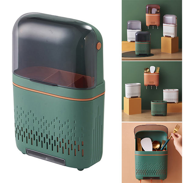 Hängande ätpinnehållare Bestick Organizer Köksredskap Torkställ Korg med krok för hushåll 1 With Cover