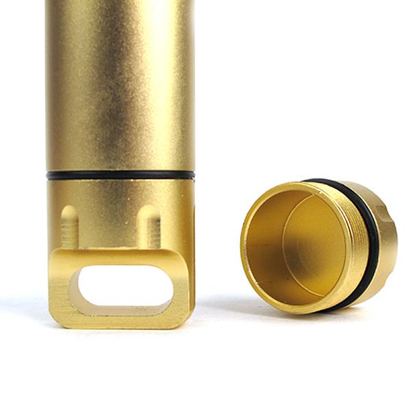 Bärbar vattentät kapsel tätningsflaska aluminiumlegering utomhus överlevnad pillerlåda multifunktionell behållare Champagne Gold