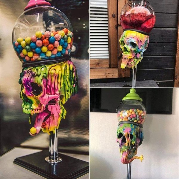 Bubble Gum Machine Färgglad Skull Candy Dispenser Halloween Desktop Ornament För Hem Vardagsrum Inredning A