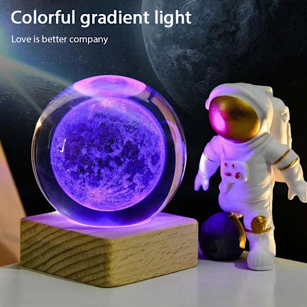 3D Galaxy Crystal Ball USB Nattljus Dekorativ Glow Ball för vuxnas barns presenter Moon