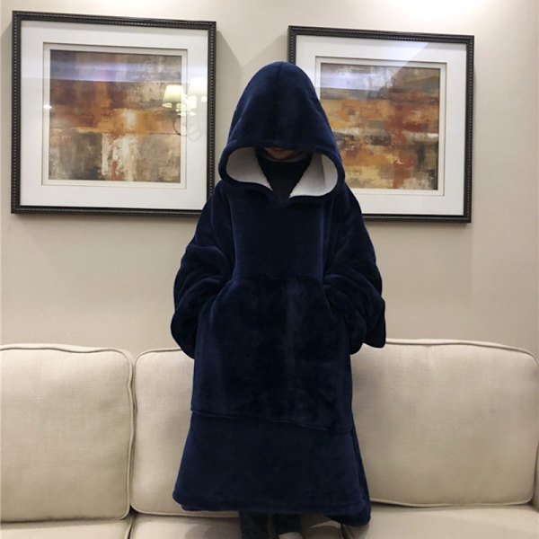 Varm tjock TV-ficka Huvfilt Vintersoffa Filtar Flanell Fleece Unisex All Adult Codes Are Navy Blue
