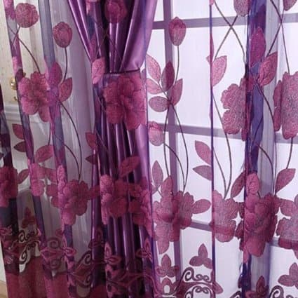 Mode blommönster Gardingarn Multipurpose Bakgrund Gardiner Enkel spetsfönsterskärm Light Purple Cloth Yarn Double Layer