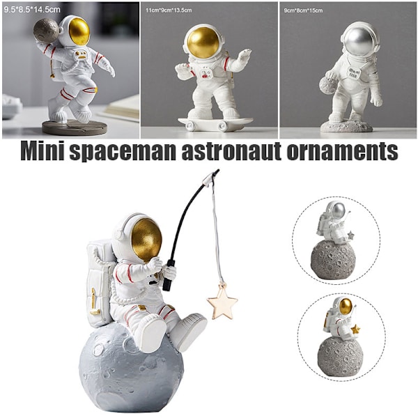 Astronaut i rymden Månen Hartsdekoration Statyett Hem Skrivbordsinredning För födelsedagsfest Vardagsrum Sovrumsprydnad Astronaut Playing Ball silver