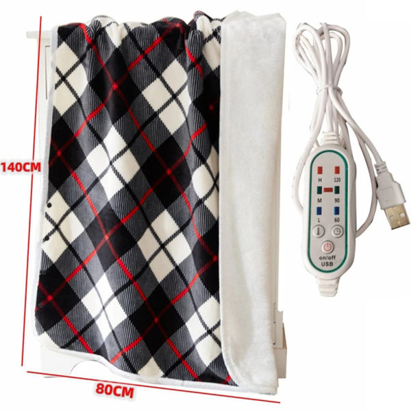 Elektrisk uppvärmd filt USB varm halsduk Wrap Pad Snabbuppvärmning plysch matta Bärbar varm sjal Inflyttningspresenter för vintern Black 140*80cm