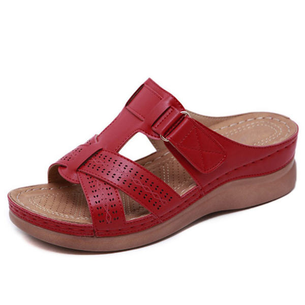 Ortopediska damskor med öppen tå sandaler Platformtofflor damer sommar Beach Gummi Mjuk sula Red 38