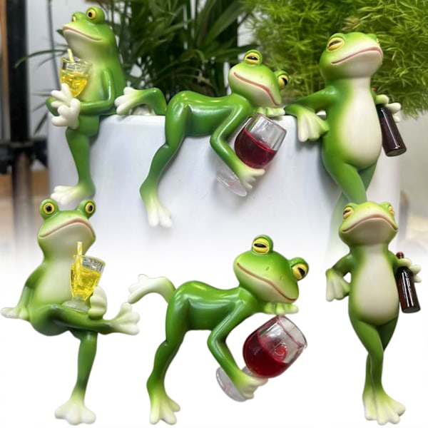 Tipsy Frogs Statuer Sjove Frøer Statue Blomsterpotte Miniature Frøer Figurer Plantedekorationer Til Potter 5175