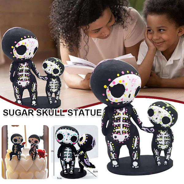 2st Sugar Skull Par Staty hartsstaty för heminredning inomhus skrivbordsdekorationer Parent And Kid