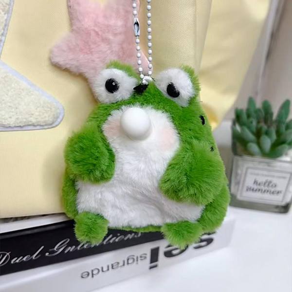 Lovely Cartoon Fuzzy Frogs Nyckelring/Gör-det-själv Material Väska Ryggsäck Hängande prydnad Rekvisita till Skolväska Nyckel Grey Material Package