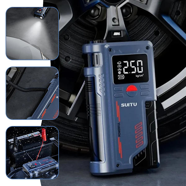 Digital Display Airs Pump Med Power Banks Ficklampa High Power Auto Tire Inflator För Automotive SUV Black