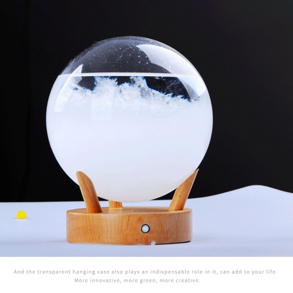 Tempest Glas Ball Predictor Färg Väderprognos Med Trä Bas Dekorativ Barometer Med LED-ljus Skrivbordsprydnad White luminous Version