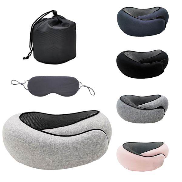 U-formad kudde med dubbla sidoögonmask Bekväm sömn-cervikal kudde för tupplur Sova Light Grey