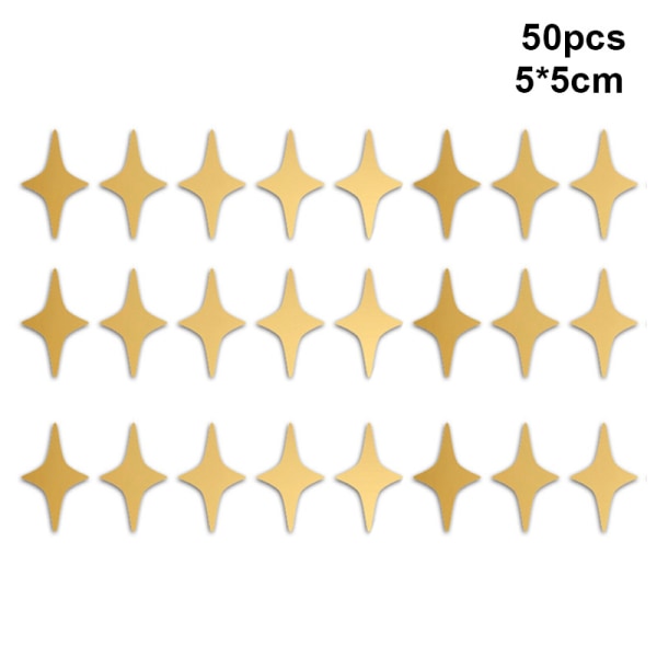 50 st Spegel Star Art Väggdekal Bakgrund Takdekoration Heminredning Gold