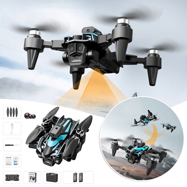 HD trippelkamera antenn-drönare leksak Vindmotstånd Quadcopters Leksaker för barn Tonåringar Vuxen Black 3 battery