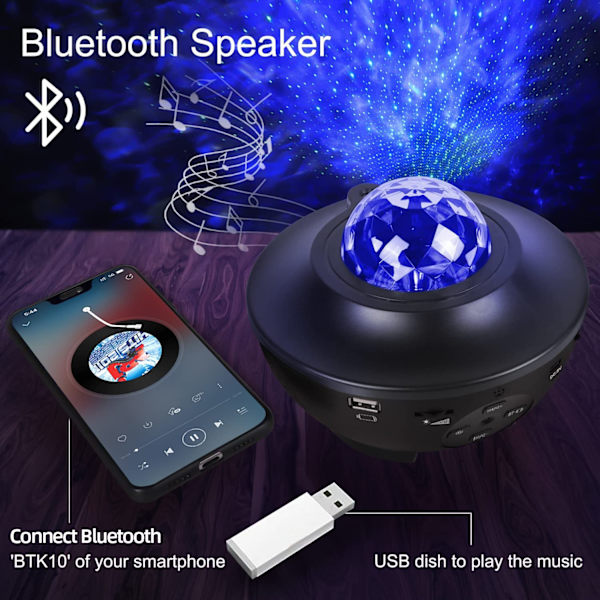 Stjärnprojektor med Bluetooth högtalare, röst/fjärrkontroll, Galaxy Night Light för barn, vuxna, sovrum, heminredning