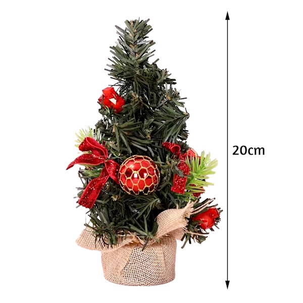 20 cm härlig skrivbordsjulgran med säckvävsbas Multifunktions julrekvisita dekoration för hemkontoret Red