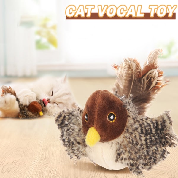 Sparvformad kattleksak Fåglar Simulering Ljudleksak Husdjursljud Plyschdocka tillbehör för katt Birdie