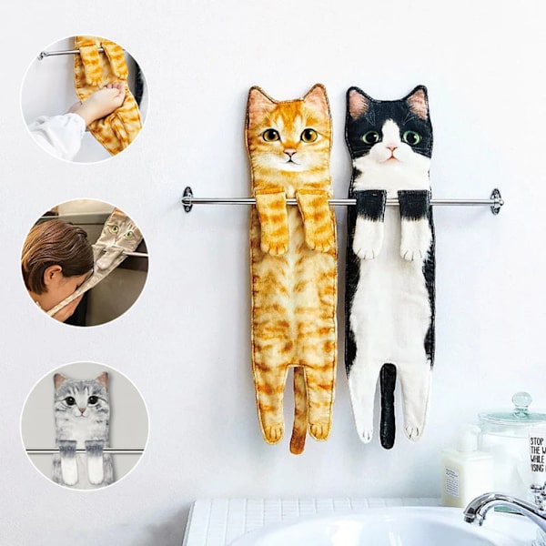 Söt Katt Handduk Mikrofiber Absorberande Handduk