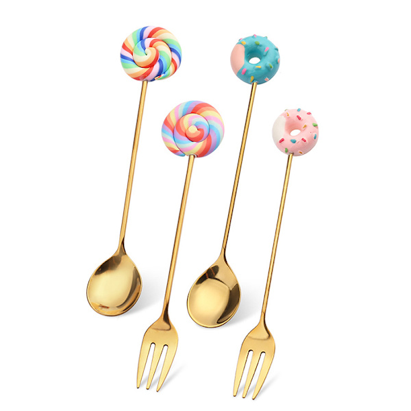 Omrörningssked fruktgaffel med innovativ klubba och söt munk formad för dessertbutiker Lollipop Spoon B