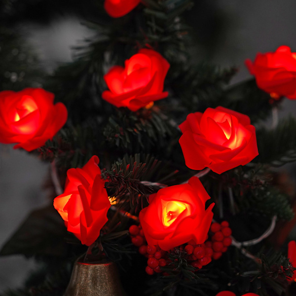 LED Rose Flower String Lights Romantisk Simulering Rose Flower Fairy Lights Batteridriven inomhus varm lampa Red 3m B