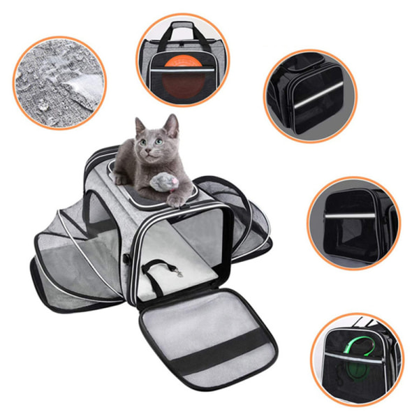 Djurhållare i mesh , toppladdad 4-sidig, utbyggbar, stora resekatter, hopfällbar resor utomhusbruk Light Grey