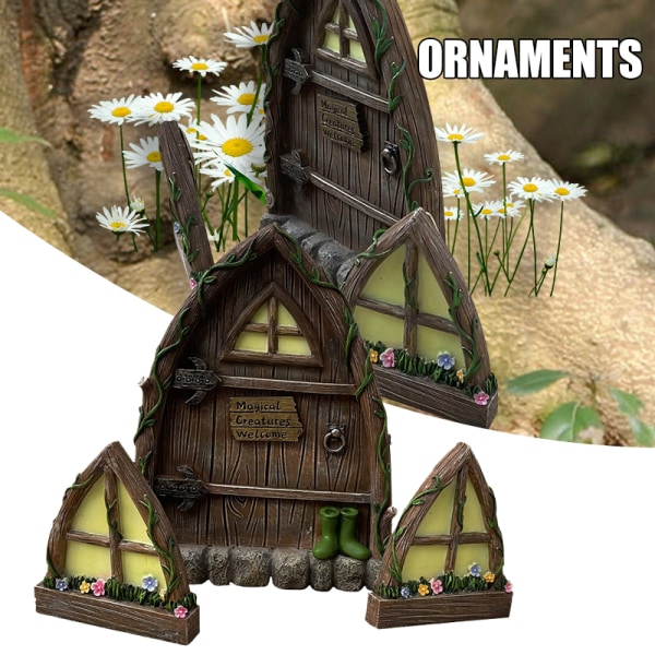 Fönsterdörr Hartsdekorationer Söt Fairy Miniatyr Fönsterdörr Trädgårdskonst Miniatyr Hantverk Elf Courtyard Heminredning