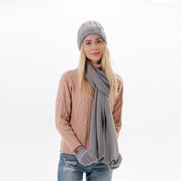 Vintermössa Halsduk Handskar Set Unisex Slouchy Halsduk Varm Stickad Mössa För Utomhus Brown