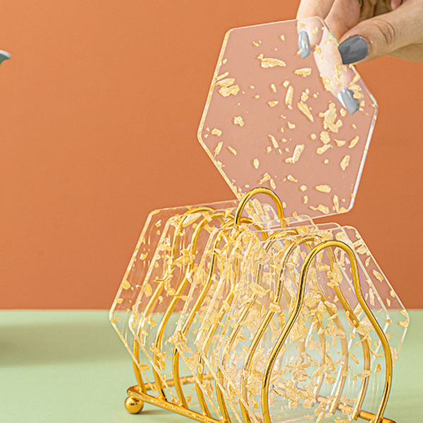 Creativity Tea Cup Pads Återanvändbara halkfria Gold Leafs koppmatta för bordsbruk Hexagon