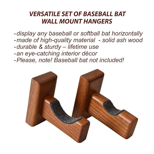 Ergonomisk basebollträställ För vägg Träställ Väggmonterad Case Horisontell vägghylla Fladdermusförvaringshylla Khaki