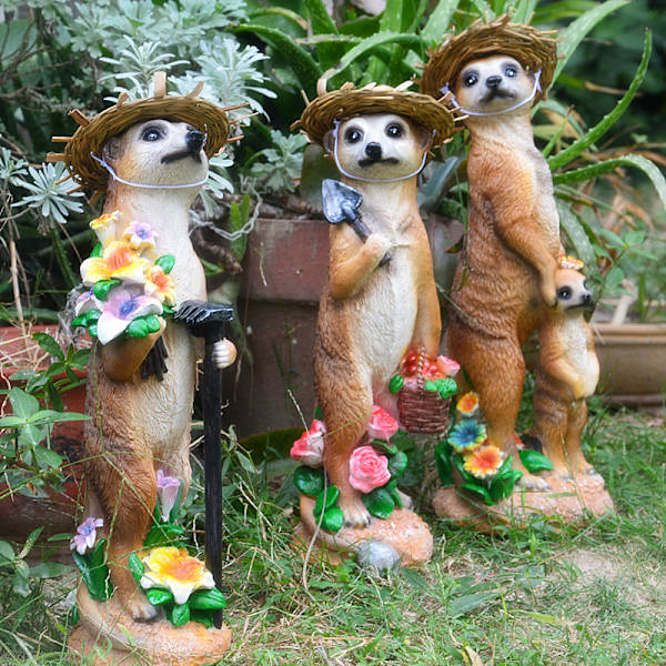 Meerkat Trädgårdsdekoration Resin Hantverk Staty Realistiska djurfigurer för Home Garden Courtyard Lily Rake Mongoose