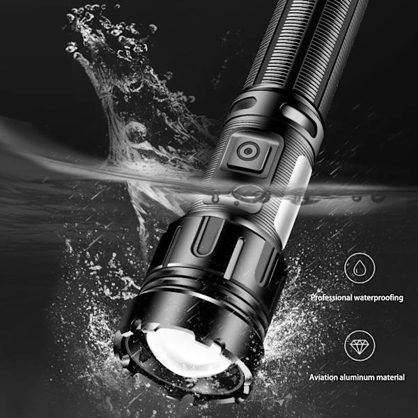 Zoombar kraftfull LED-ficklampa IPX6 vattentät nödlampa B