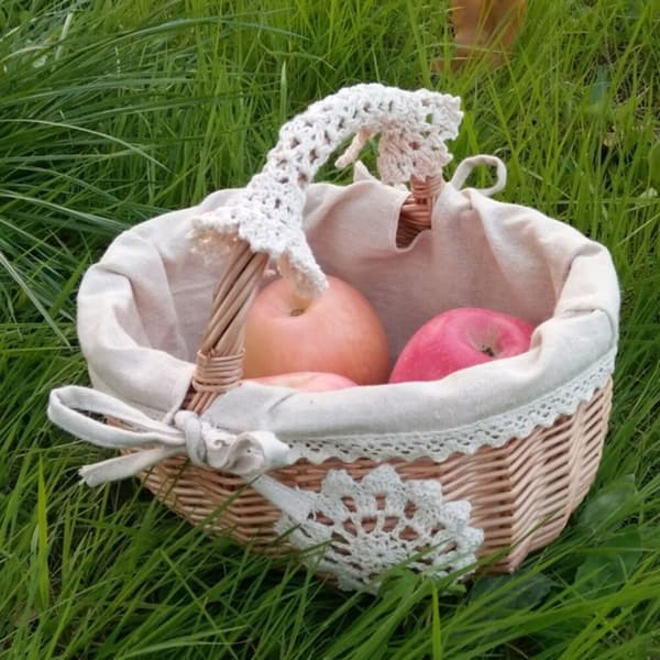 Förvaringskorg Matkorg Rottingflätad Äggkorg Bärbar present Picknick Frukt Liten vävd bambu följekorg Medium Red Plaid