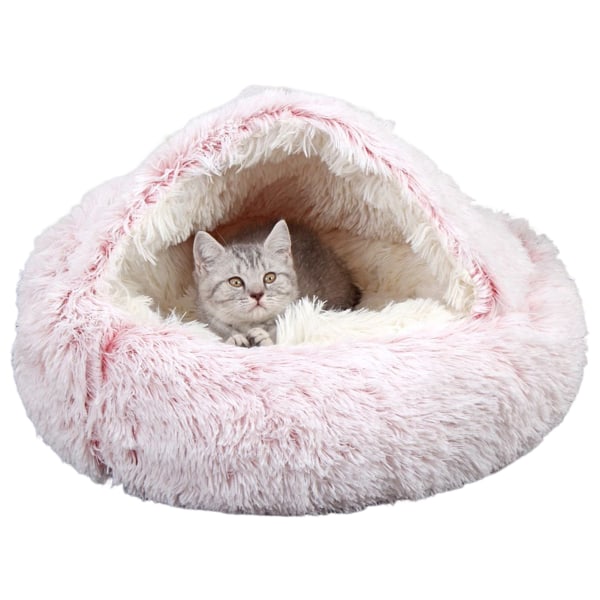 Hund- och kattsäng Mjuk plyschkudde, tältsäng för husdjur, 35-50 cm rund matta rosa 50cm