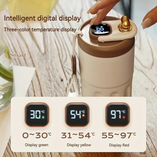 Digital Display Bärbar isoleringskopp Återanvändbar värmebeständig flaska för kvinnor män Black