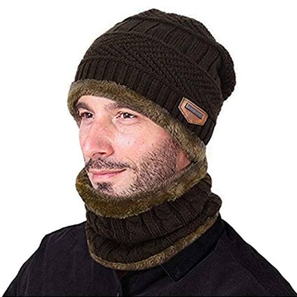 Vinter varm mössa Halsdukshandskar set Unisex vinter varm stickad mössa Halshandske för män kvinnor Black Without Label Three piece Suit