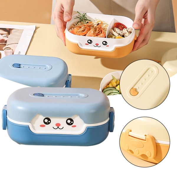 700 ml tecknad lunchlåda Bärbar Bento-låda med 2 rutnät förseglad matförvaringslåda Pink And Green Cute Cat Lunch Box