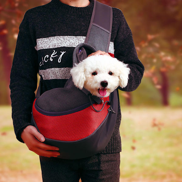 Pet Sling Bag Andas Mesh Justerbar Vadderad rem Outdoor Tote Axelväska för små husdjur Purple L