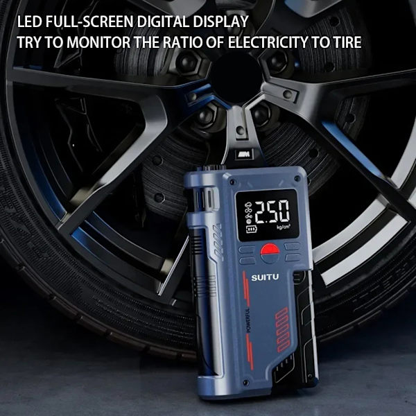 Digital Display Airs Pump Med Power Banks Ficklampa High Power Auto Tire Inflator För Automotive SUV Black