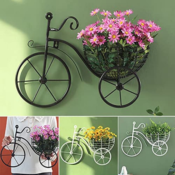 Smidesjärn Hängande Väggprydnad Retro Cykel Blomma Korg För Hem Vardagsrum Sovrum Dekoration White