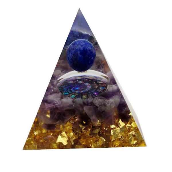 Livets träd Orgone Pyramid Ametist Peridot Healing Crystal Energy Orgonite Pyramid EMF-skydd Meditationsverktyg Light Gray L